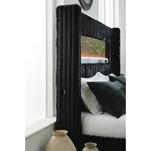 Agrander King Upholstered Bed with Fireplace and Wireless Audio