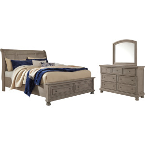 Lettner Queen Sleigh Storage Bed, Dresser and Mirror