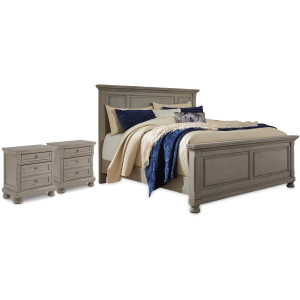 Lettner California King Panel Bed and 2 Nightstands