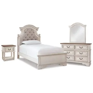 Realyn Twin Panel Bed, Dresser, Mirror and Nightstand