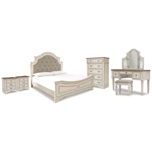 Realyn King Panel Bed, Vanity, Chest and 2 Nightstands