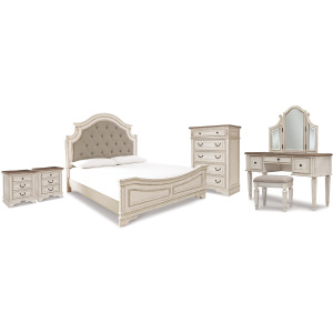 Realyn King Panel Bed, Vanity, Chest and 2 Nightstands