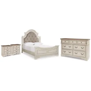 Realyn Queen Upholstered Panel Bed, Dresser and 2 Nightstands