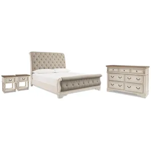 Realyn Queen Upholstered Sleigh Bed, Dresser and 2 Nightstands