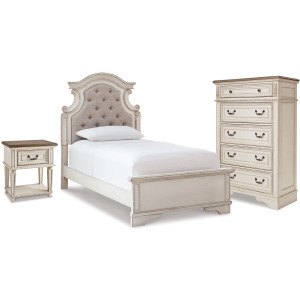 Realyn Twin Panel Bed, Chest and Nightstand