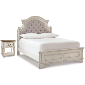 Realyn Full Upholstered Panel Bed and Nightstand