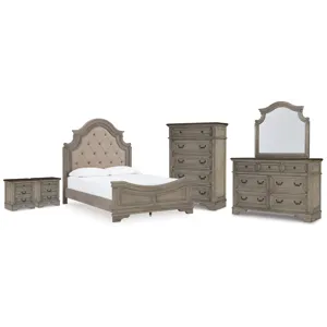 Lodenbay Queen Upholstered Panel Bed, Dresser, Mirror, Chest and 2 Nightstands