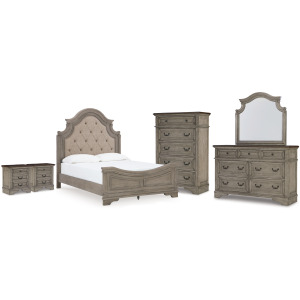 Lodenbay Queen Upholstered Panel Bed, Dresser, Mirror, Chest and 2 Nightstands