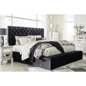 Lindenfield California King Upholstered Storage Bed, Dresser, Mirror and Nightstand