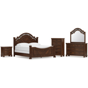 Lavinton King Poster Bed, Dresser, Mirror, Chest and Nightstand