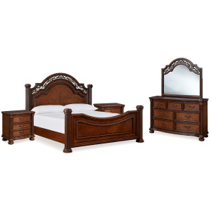 Lavinton King Poster Bed, Dresser, Mirror and Nightstand