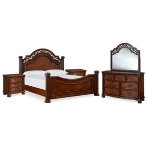 Lavinton King Poster Bed, Dresser, Mirror and Nightstand