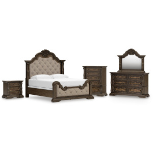 Maylee King Panel Bed, Dresser, Mirror, Chest and Nightstand