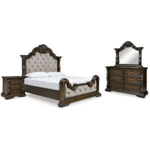 Maylee California King Panel Bed, Dresser, Mirror and Nightstand
