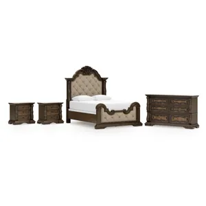 Maylee Queen Upholstered Panel Bed, Dresser and 2 Nightstands