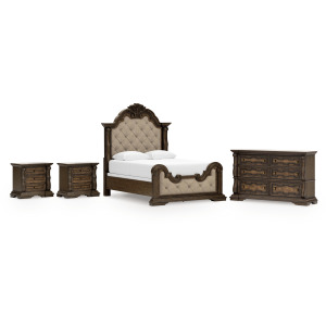 Maylee Queen Upholstered Panel Bed, Dresser and 2 Nightstands