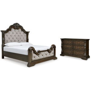 Maylee King Upholstered Panel Bed and Dresser