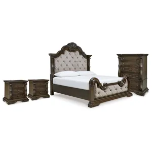 Maylee King Upholstered Panel Bed, Chest and 2 Nightstands