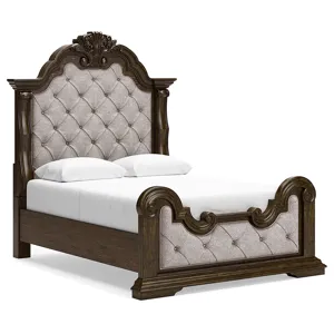 Maylee Queen Upholstered Panel Bed, Dresser, Mirror and Nightstand