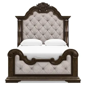 Maylee Queen Upholstered Panel Bed, Dresser, Mirror and Nightstand