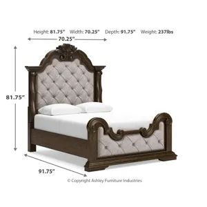 Maylee Queen Upholstered Panel Bed, Dresser, Mirror and Nightstand