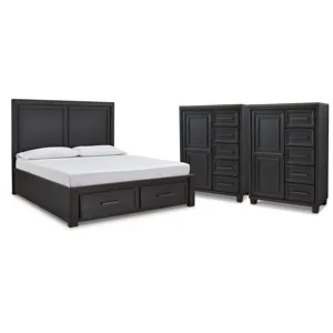 Foyland King Panel Storage Bed and 2 Chests