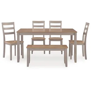 Harperfeld Dining Table and 4 Chairs and Bench (Set of 6)