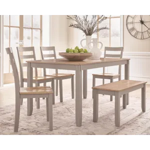 Harperfeld Dining Table and 4 Chairs and Bench (Set of 6)