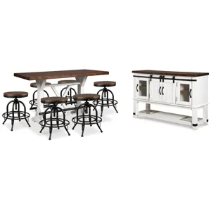 Valebeck Counter Height Dining Table, 6 Barstools and Server