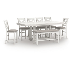 Robbinsdale Counter Height Extension Dining Table, 6 Barstools and Bench