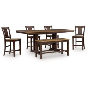 Anixburg Counter Height Extension Dining Table 4 Barstools and Bench