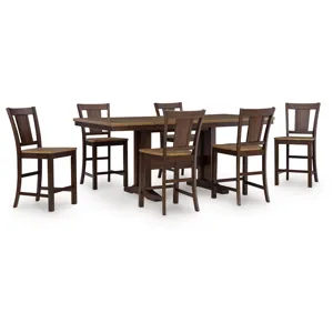 Anixburg Counter Height Extension Dining Table and 6 Barstools