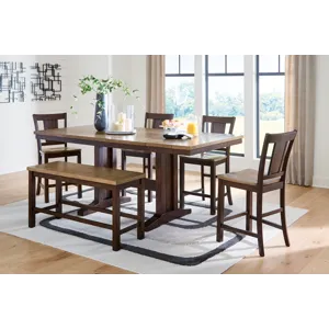 Anixburg Counter Height Extension Dining Table 4 Barstools and Bench