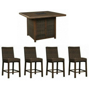 Paradise Trail 5 PC Bar Table with Fire Pit Set