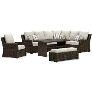 Brook Ranch Outdoor Sofa Sectional, Bench, Lounge Chair and Table