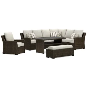 Brook Ranch Outdoor Sofa Sectional, Bench, Lounge Chair and Table