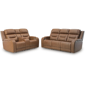 Knightington Power Reclining Sofa and Loveseat with Audio