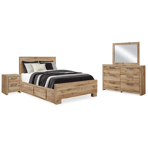 Hyanna Queen Panel Bed with Storage, Dresser, Mirror and Nightstand