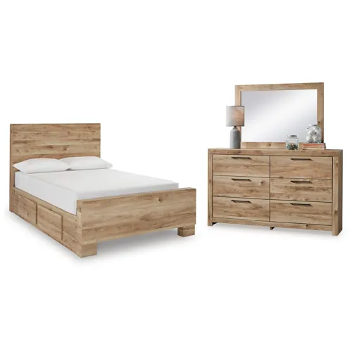 Hyanna Full Panel Bed with 1 Side Storage, Dresser and Mirror