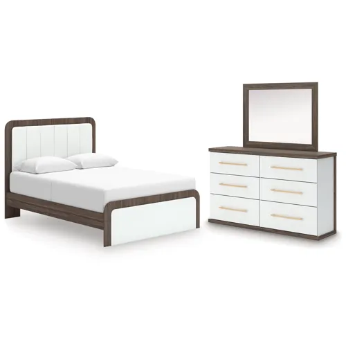 Kendanport Queen Upholstered Platform Bed, Dresser and Mirror