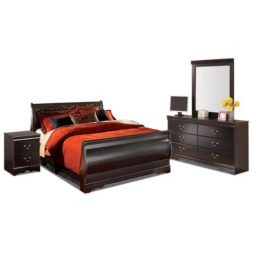 Huey Vineyard Queen Bed with Mirrored Dresser and Nightstand