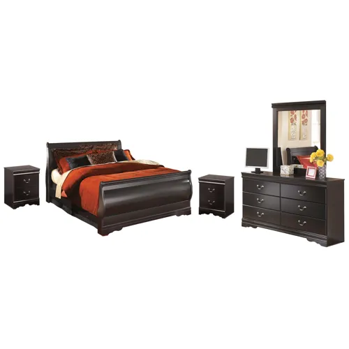 Huey Vineyard Queen Sleigh Bed with Mirrored Dresser and 2 Nightstands