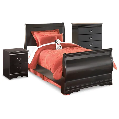 Huey Vineyard Twin Sleigh Bed with Chest of Drawers and Nightstand