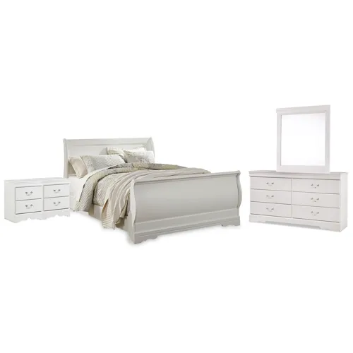 Anarasia Queen Sleigh Bed, Dresser, Mirror and 2 Nightstands