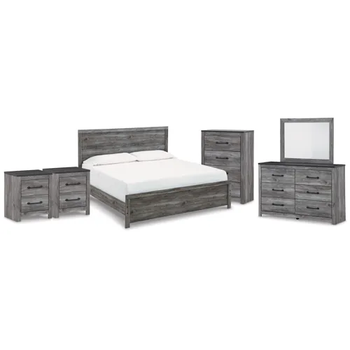 Bronyan King Panel Bed, Dresser, Mirror, Chest and 2 Nightstands