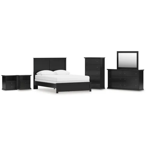 Maribel Queen Panel Bed, Dresser, Mirror, Chest and 2 Nightstands