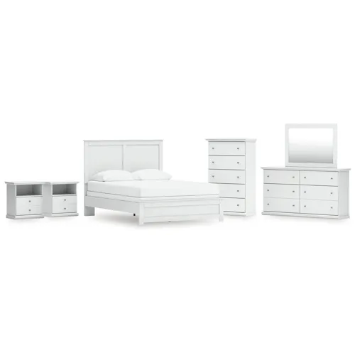 Bostwick Shoals Queen Panel Bed with Mirrored Dresser, Chest and 2 Nightstands