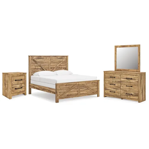 Maystonna King Crossbuck Panel Bed, Dresser, Mirror and Nightstand