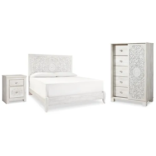 Paxberry King Panel Bed, Chest and Nightstand