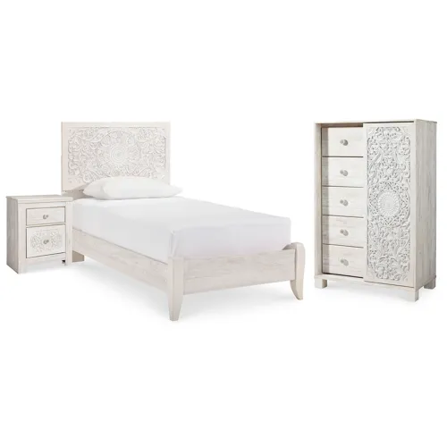 Paxberry Twin Panel Bed, Chest and Nightstand